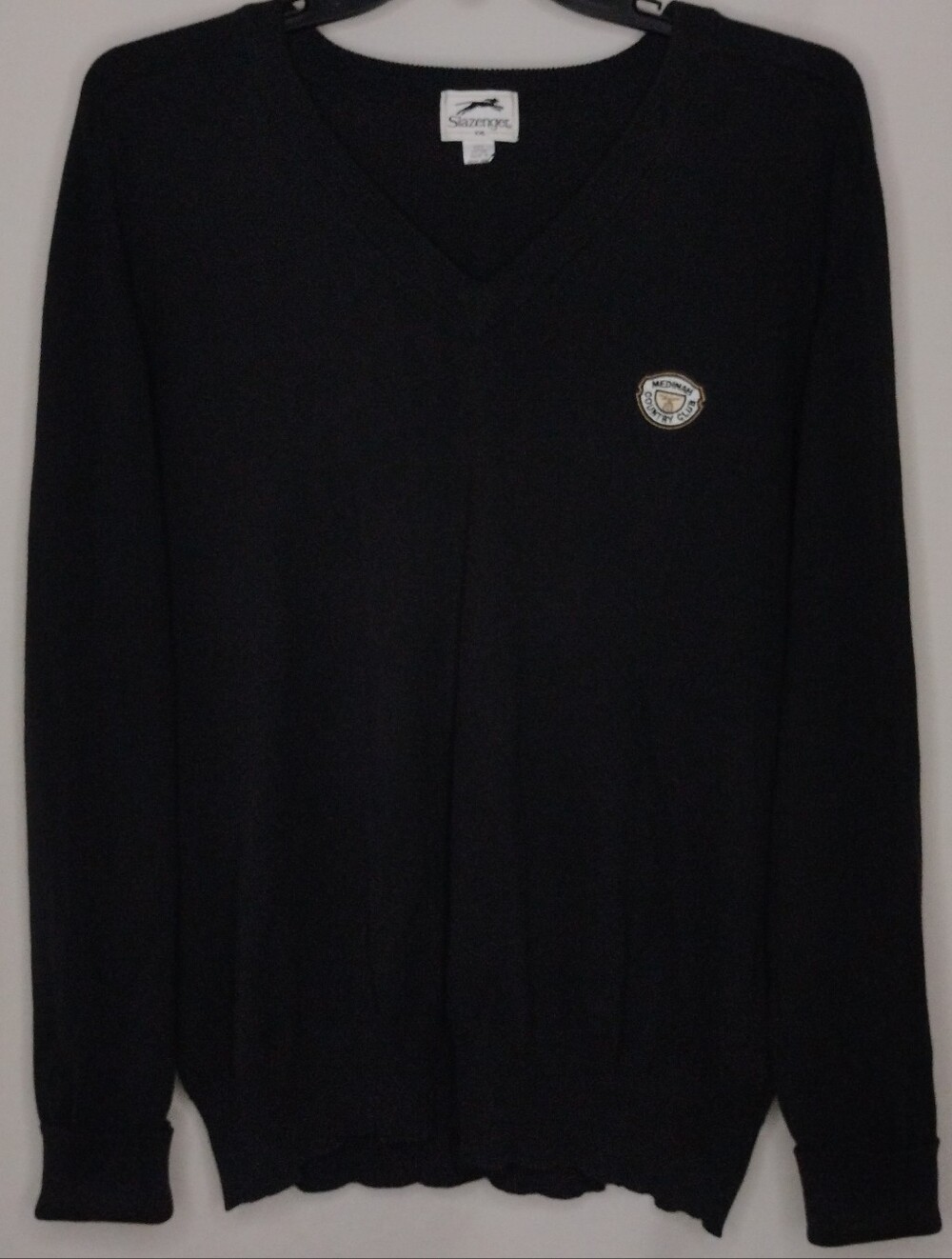 Vintage Men's XXL Slazenger Black Cotton V-Neck Sweater Country Club Pullover 2X